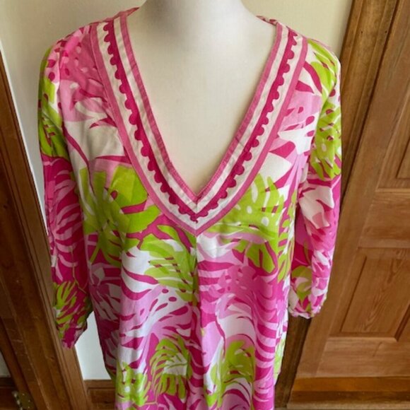 BARBARA GERWIT Cotton Tunic Top Pink Green Floral Print L - Picture 3 of 16